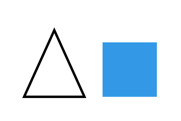 A black triangle outline beside a filled blue square.