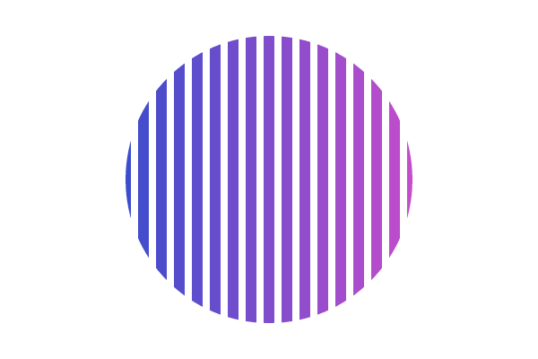 Vertical stripes shading from blue to purple, visible only inside a circle.