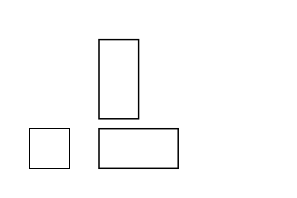 Three square outlines: a plain one, one stretched sideways with thicker upright sides, and one stretched upwards.