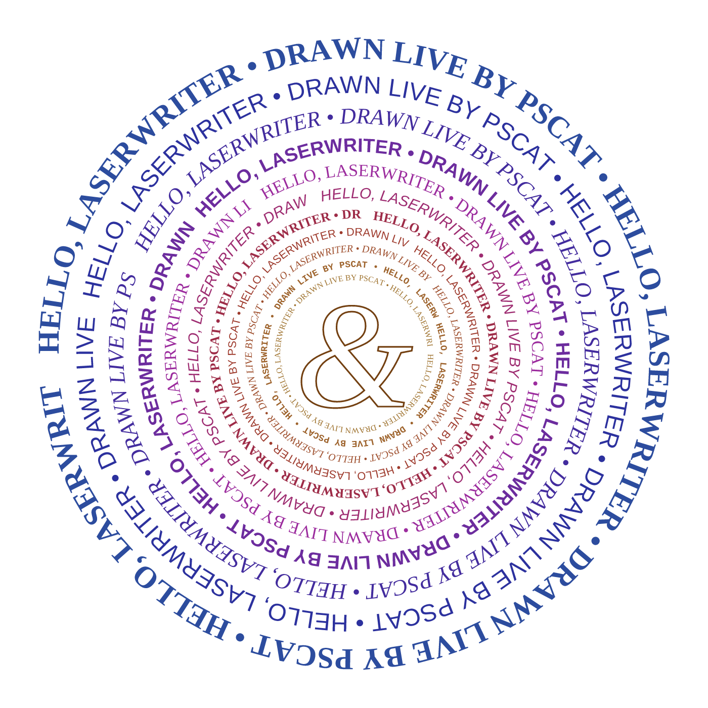 Ring of Type, a sentence repeated around eleven concentric rings that shrink toward a large ampersand at the centre